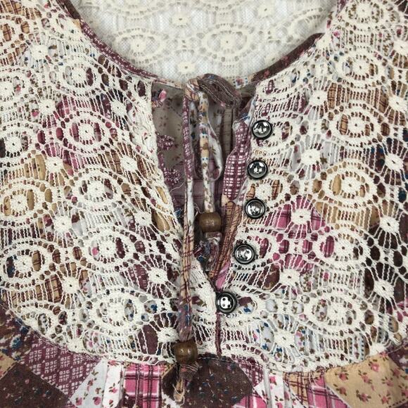 Royal Moda Womens Top XL Y2K Boho Patchwork Lace Fairy Boho Cottagecore Flawed - Picture 4 of 10